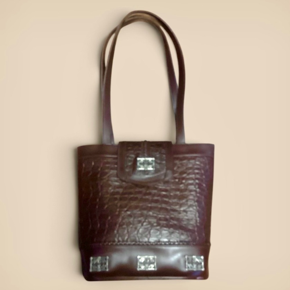 Minnetonka Brown Bucket Leather Double Pocket Shoulder Bag Western Dark Academia
